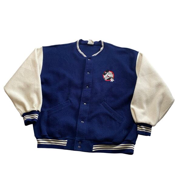 Vintage Mickey Mouse Disney Embroidered Logo Fleece Varsity Jacket 90s Size XL - Picture 1 of 7
